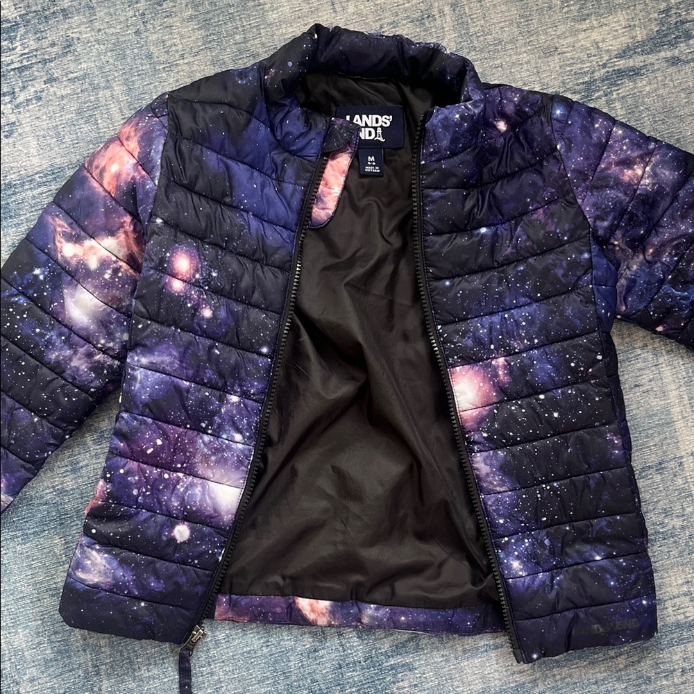 Lands' End Girls' Galaxy Print Packable Puffer Jacket - Purple & Pink Accents